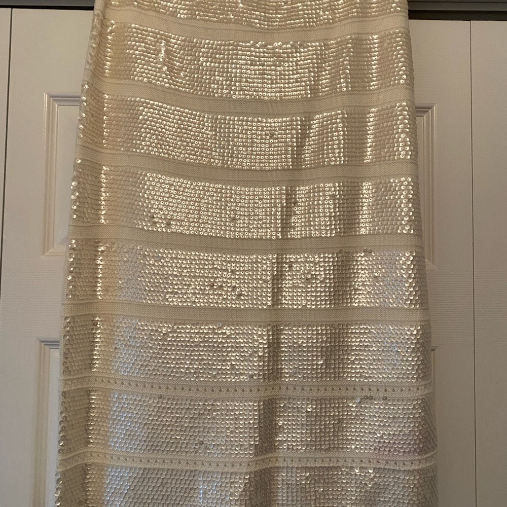 Catherine Malandrino Cream Sequin A-Line Skirt